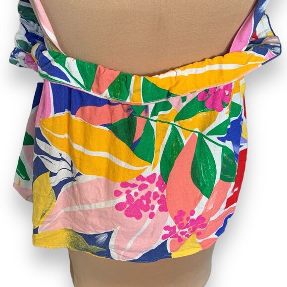 Eloquii Paradiso Print Tie Strap Crop Top Plus 22 Tropical Floral Pink Ruffled - Picture 6 of 10